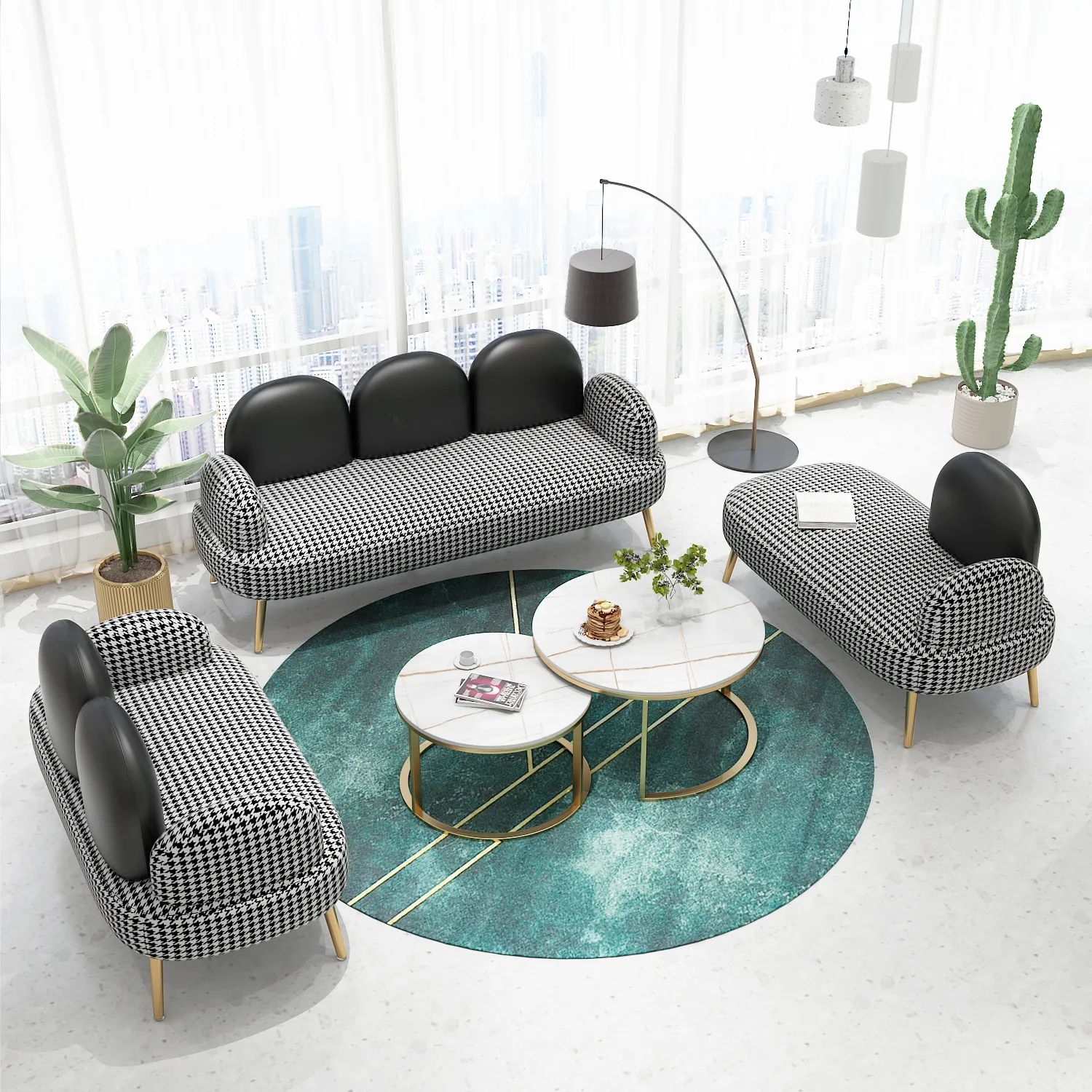 Mobiliário público moderno de casa 2021, mais recente design 1 + 2 + 3, conjunto de sofá