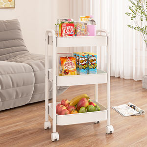 Étagère <span class=keywords><strong>à</strong></span> collation mobile en métal <span class=keywords><strong>à</strong></span> trois niveaux avec <span class=keywords><strong>roulettes</strong></span> pivotantes, chariot de rangement de cuisine sur pied - Product Image 3