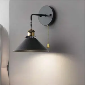 Iron Cone Wall Light E27 Wall Lamp Metal Antique Brass Single Head Adjustable Industrial Vintage Retro LED Round