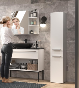 Mobile <span class=keywords><strong>Bagno</strong></span> Moderno in MDF con Cesto <span class=keywords><strong>Portabiancheria</strong></span>, 2 Maniglie, Ante con Maniglie, 3 Ripiani Regolabili, Contenitore Ecologico - Product Image 2
