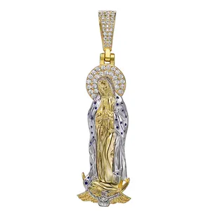 icy out 18k gold plated cubic zircon moissanite diamond 925 sterling silver virgin mary pendants