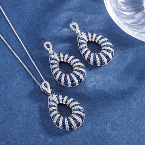 Durable Eco-friendly Brass Gold Plated 12*14mm Blue Zircon Teardrop Necklace and Ear <b>Ring</b> 3PCS <b>Set</b> Elegant <b>Women</b> Jewelry <b>Sets</b> - Product Image 3