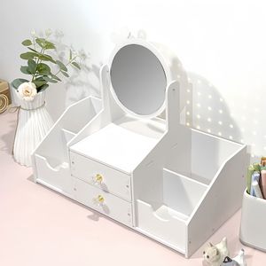 Cosmetic Storage Box With <b>Mirror</b> Drawer Style Desktop Organizer For Makeup Jewelry PVC Material Eco Friendly - Product Image 1