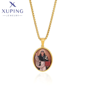 T001290309 XUPING Collar con colgante ovalado de San Domingo en acero inoxidable, amuleto religioso católico con cadena tipo caja para recuerdo de <span class=keywords><strong>fe</strong></span> - Product Image 1