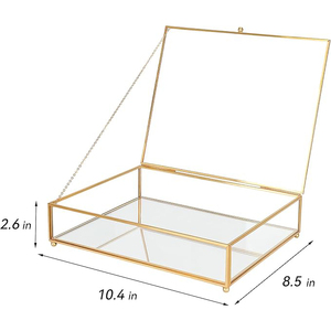 Hiện Đại Sang Trọng Vàng Brass Đóng Khung Thủy Tinh Đồ Trang Sức Lưu Trữ <span class=keywords><strong>Box</strong></span> Organizer Với Nắp Đôi Cho Ép Hoa Thủy Tinh Hộp Trang Trí - Product Image 4