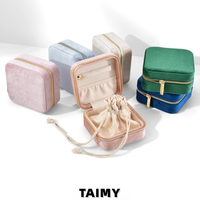 Boîtes à bijoux en velours carrées avec fermeture éclair et pochette à cordon, étuis de rangement portables pour bijoux, boîtes cadeaux personnalisées avec logo
