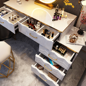 Coiffeuse moderne <span class=keywords><strong>et</strong></span> légère de luxe à led couleur or ensemble de <span class=keywords><strong>commode</strong></span> <span class=keywords><strong>blanche</strong></span> avec miroir <span class=keywords><strong>et</strong></span> tiroirs - Product Image 5