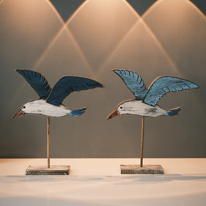 Figuras de Aves Marinas de Madera Hechas a Mano, 2 Piezas, Estilo Mediterráneo, Decoración para Sala de Estar, Adornos de Mesa - Product Image 1