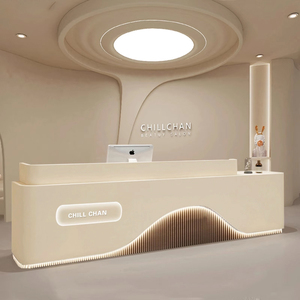 Concrete Wood Reception Desk Minimalist Design Modern Office Lobby Hotel Beauty Salon Clinic Front Counter - Product Image 6