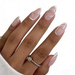 Vente en gros de 10 pièces de <span class=keywords><strong>faux</strong></span> ongles en acrylique de luxe, design français blanc, forme amande courte, faits à la main, pose facile, couverture complète - Product Image 4