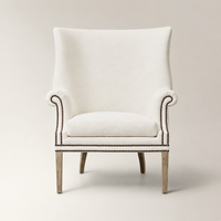 Fauteuil d'appoint moderne de luxe rembourré avec dossier haut, garniture cloutée, pieds en bois massif, chaise de salle à manger individuelle pour la maison et l'hôtellerie