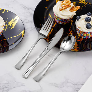 Ustensiles en or en plastique argenté Ensemble de couverts jetables de fourchettes, cuillères, couteaux pour mariage, fête, anniversaire, vacances - Product Image 1