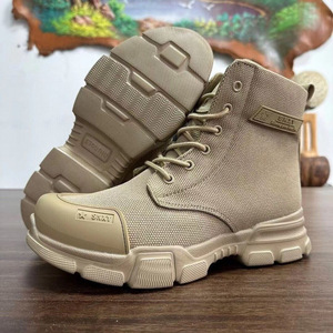 Bottes de sécurité pour hommes, chaussures de travail à talon moyen, à fermeture éclair, respirantes, antidérapantes, résistantes à l'usure, pour l'entraînement en plein air, kaki foncé - Product Image 2