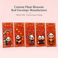 Amplop Merah Imlek Custom Personalisasi Cetak Panda Lucu untuk Pernikahan, Ulang Tahun, Pesta, Hadiah, dan Pembawa Kekayaan