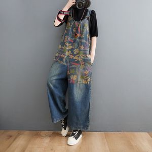 <span class=keywords><strong>Monos</strong></span> vaqueros florales informales Vintage 2025 <span class=keywords><strong>para</strong></span> <span class=keywords><strong>mujer</strong></span>, pantalones Cargo de pierna ancha holgados de talla grande, pantalones largos adelgazantes de retazos - Product Image 1