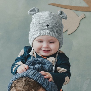 Cute Baby Knitted Cotton Beanie Chapéus para Meninos Meninas Inverno Quente Beanie Forrado Urso Orelha <span class=keywords><strong>Gorros</strong></span> Atacado Soft Newborn Chapéus - Product Image 1