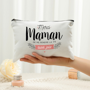 Merci Maman De Me Rendre <span class=keywords><strong>La</strong></span> Vie Aussi <span class=keywords><strong>Jolie</strong></span> Borsa per il Trucco Personalizzata con Motivo, Beauty Case da Viaggio - Product Image 1
