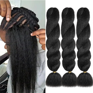 Cabello sintético Kanekalon de 22 pulgadas, liso rizado, para <span class=keywords><strong>trenzas</strong></span> de ganchillo, preestirado, doble trama, ignífugo, 60 g, a granel - Product Image 4