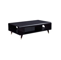 Table basse noire en bois solide brillante de luxe avec la décoration d'or