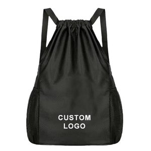 Factory Custom <b>Drawstring</b> <b>Backpack</b> Water Resistant Nylon Cinch Bag Promotional Logo Gym Outdoor Mesh Pocket Bulk Wholesale - Product Image 1