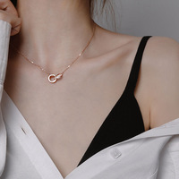 Collier double anneau en argent sterling S925 pour femme, design géométrique tendance, simple, luxe léger, unique, chaîne à maillons inaltérable