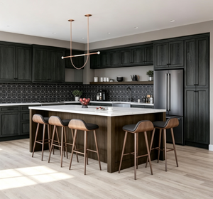 Juego de Muebles de Cocina Modernos en Negro Estilo Shaker con Isla de Cuarzo Blanco y Refrigerador Integrado para Remodelación del Hogar - Product Image 1