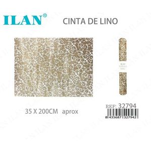 Nastro di Lino Ilan 35 X 200Cm con Motivo a Spirale Dorato per Decorazioni e Artigianato - Product Image 1