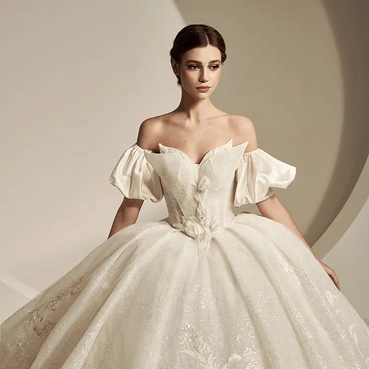 Royal train vestido de noiva de luxo, vestido de noiva tamanho personalizado com belas pérolas de renda, conto de fadas, vestido de casamento