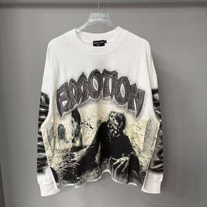 高品质重磅 100% 棉混纺情绪复古宽松热砖涂鸦印花长袖复古连帽衫（男士） - Product Image 1