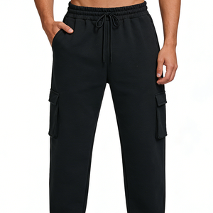 Pantalons de survêtement pour hommes avec logo personnalisé, streetwear printemps, décontracté, 100% coton, teinture unie, grandes poches, taille élastique, design plat, OEM ODM - Product Image 3