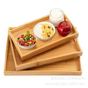 Plateau en bois de bambou avec poignées, plateau de service rectangulaire pour pain, en-cas, tasses à thé, barbecue, style simple, couleur unie - Product Image 5
