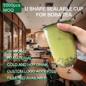 Taza de té de burbujas de plástico desechable, 12oz, 16oz, 22oz, Boba, té, café, zumo, PP, transparente o impreso con tapas