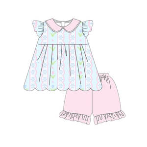 Conjunto de Ropa para Niñas, Estilo Casual, Primavera-Otoño, Algodón y Spandex, Estampado Floral, Pantalones Cortos, Vestido con Borde Festoneado - Product Image 2