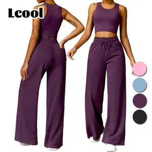 Lcool Wholesale Womens Jogger Gym Clothes Set Yoga Apparel 2 Piece Matching Womens Tracksuits Fitness Workout Sets