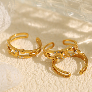 Geometric Open <b>Ring</b> 18k Gold Plated Titanium Steel Pave Setting <b>Adjustable</b> For Women Party Jewelry - Product Image 2