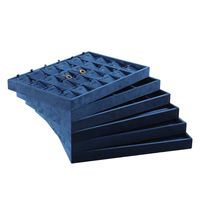 Plateau de présentation de bijoux en velours bleu marine, organisateur multi-compartiments pour bagues, boucles d'oreilles et colliers, pour tiroir ou armoire de bijouterie
