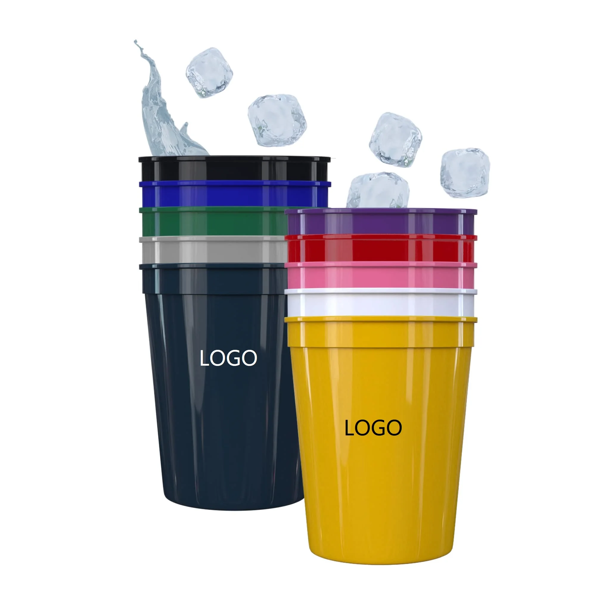 100 adet Logo promosyon plastik stadyum fincan 8oz 10oz 16oz 20oz 32oz kırılmaz plastik parti bardakları