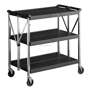 3 Tier <b>Plastic</b> Folding Service <b>Trolley</b> Commercial Collapsible Utility Dining Cart for Hotel Restaurant Catering - Product Image 5
