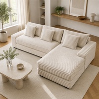 Canapé d'angle convertible trois places moderne et populaire, en velours côtelé double à rayures épaisses, avec éponge compressée modulaire, écologique, pour appartement
