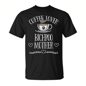 T-shirt Coffee Lover Bichpoo Mother, nera, unisex, girocollo, in cotone, casual, per tutte le stagioni - Product Image 2