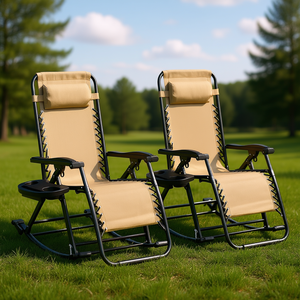 Silla Reclinable Plegable Ligera de Gravedad Cero con Almohada y Portavasos para Uso en Jardín y Exteriores - Product Image 2