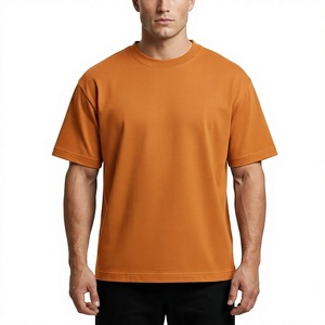 Camiseta de Manga Corta con Cuello Redondo para Hombre, Color Naranja Sólido, Corte Holgado, Informal, Lisa, Deportiva, 100% Algodón Ecológico - Product Image 1