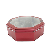 Boîte en métal hexagonale avec fenêtre transparente, emballage métallique pour biscuits, bonbons, chocolat, cadeaux de festival, conteneur d'emballage