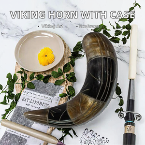 Auténtico Cuerno Vikingo Nórdico de Estilo Animal, Pulido, de Material Orgánico Ecológico, con Funda de Cuero, para Cerveza y Sidra, Medieval - Product Image 2