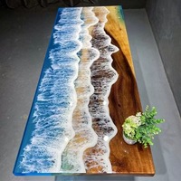 Table de salle à manger moderne de luxe en bois massif et résine époxy, table de cuisine en noyer et résine époxy pour restaurant