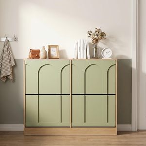 SENYU Modern Wooden Storage Cabinet with Arched Panels Green Finish Freestanding Design for Living Room Home Furniture - Product Image 1