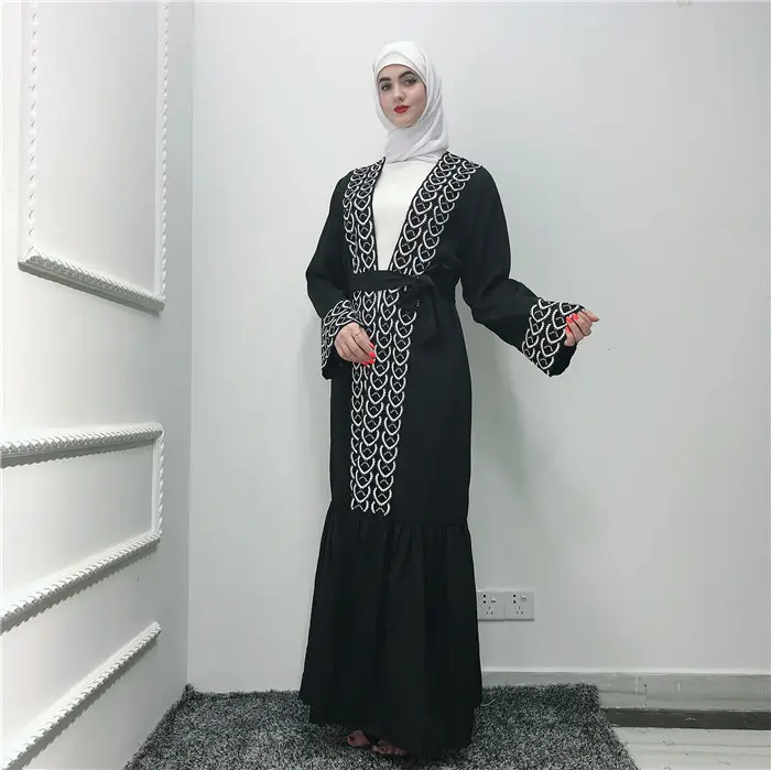 whole sale top quality black embroidery muslim dress islamic maix dress malaysia abaya in dubai turkish clothing