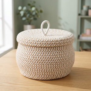 Panier de rangement rond en corde avec couvercle et poignée, style nordique, pour l'organisation des articles divers - Product Image 4