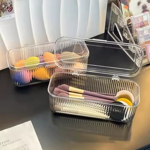 Custom Transparent <b>Plastic</b> Cosmetic & Pen Holder <b>Storage</b> Box Single Tier With Multifunctional Student Stationery Organization - Product Image 3