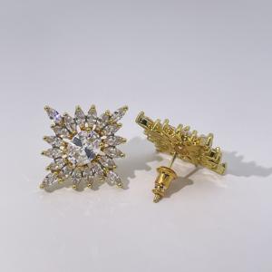 ต่างหูแบบติดหูสำหรับผู้หญิง รุ่นคลาสสิกหรูหราจากเทียนหยู เจมส์ ดีไซน์รูปไข่ ทำจากทองเหลืองชุบทอง ประดับด้วยพลอยเพทายสีน้ำเงิน - Product Image 3